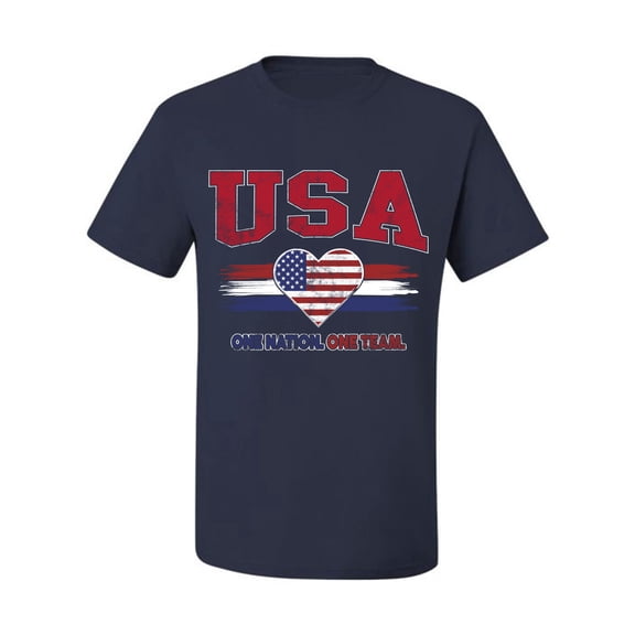 Wild Bobby USA Flag Heart One Nation One Team Graphic | Women's Novelty T-Shirt | Soccer Football Fan Game Day Gift for Her Unisex Men Tee