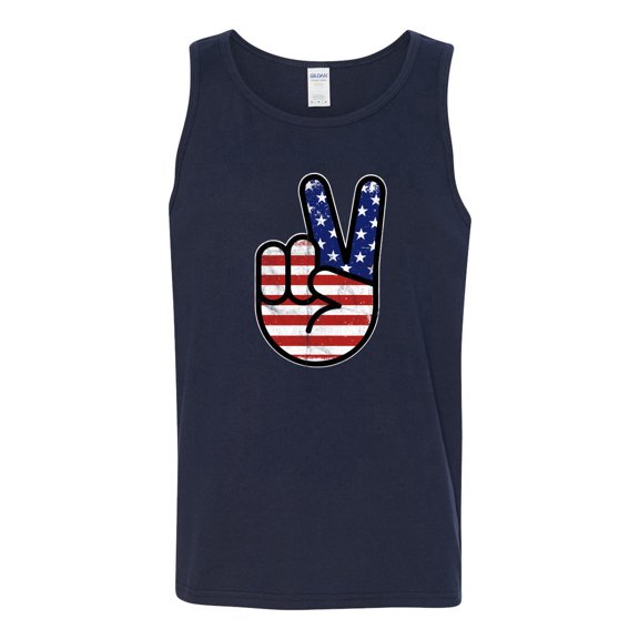 Wild Bobby USA Flag Peace Sign Hand Men Tank Top