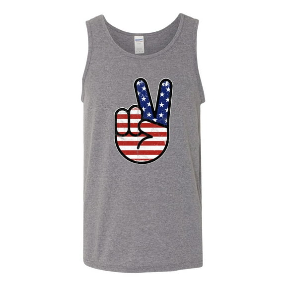 Wild Bobby USA Flag Peace Sign Hand Men Tank Top