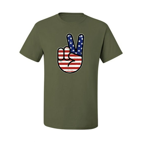 Wild Bobby USA Flag Peace Sign Hand Men Tee