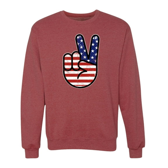 Wild Bobby USA Flag Peace Sign Hand Unisex Crewneck Sweatshirt
