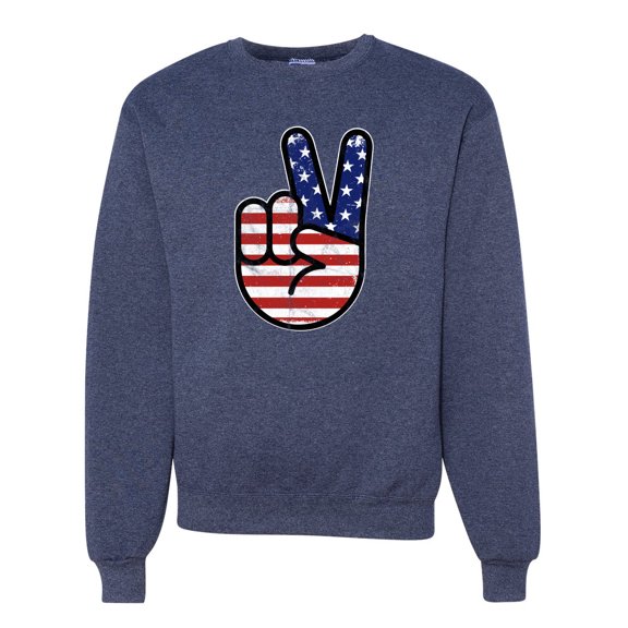 Wild Bobby USA Flag Peace Sign Hand Unisex Crewneck Sweatshirt