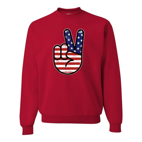 Wild Bobby USA Flag Peace Sign Hand Unisex Crewneck Sweatshirt