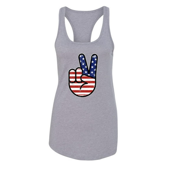 Wild Bobby USA Flag Peace Sign Hand Women Racerback Tank Top