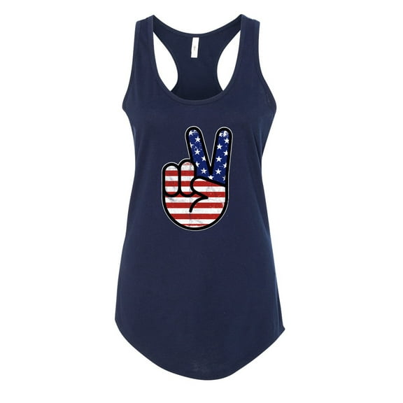Wild Bobby USA Flag Peace Sign Hand Women Racerback Tank Top