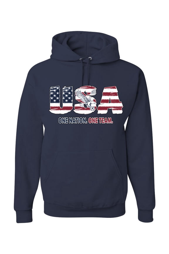 USA Flag Pride One Nation One Team Eagle Soccer Graphic | Unisex Novelty T-Shirt | Soccer Football Fan Gift for Men Women Unisex Hoodie Sweatshirt