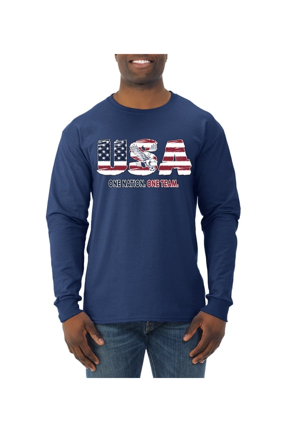 USA Flag Pride One Nation One Team Eagle Soccer Graphic | Unisex Novelty T-Shirt | Soccer Football Fan Gift for Men Women Unisex Men Long Sleeve Shirt