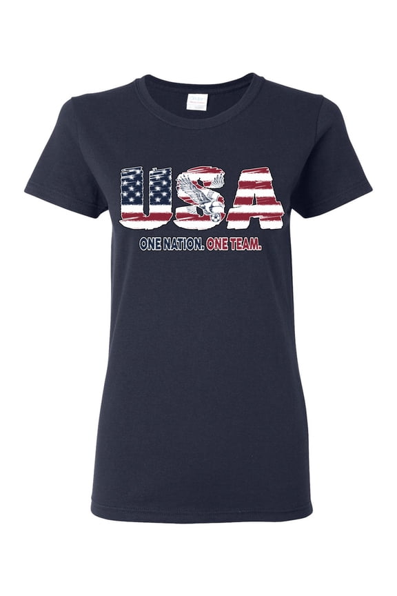 USA Flag Pride One Nation One Team Eagle Soccer Graphic | Unisex Novelty T-Shirt | Soccer Football Fan Gift for Men Women Graphic Tee