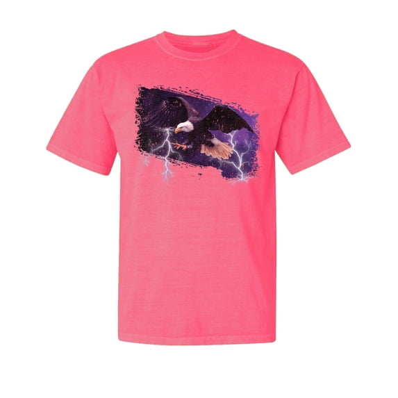 Wild Bobby, USA Freedom Eagle Portrait, Animal Lover, Garment-Dyed Washed Look Short Sleeve T-Shirt, Neon Pink, Small