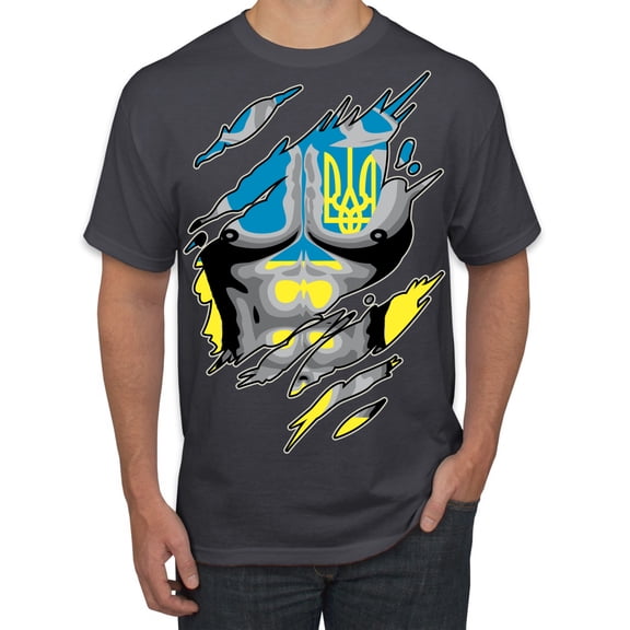 Wild Bobby, Ukrainian Muscle Skin Beast Mode Men's Graphic T-Shirt, Charcoal, Medium