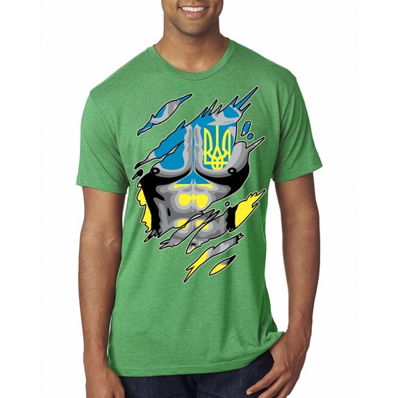 Wild Bobby, Ukrainian Muscle Skin Beast Mode Mens Premium Tri Blend T-Shirt, Envy, Large