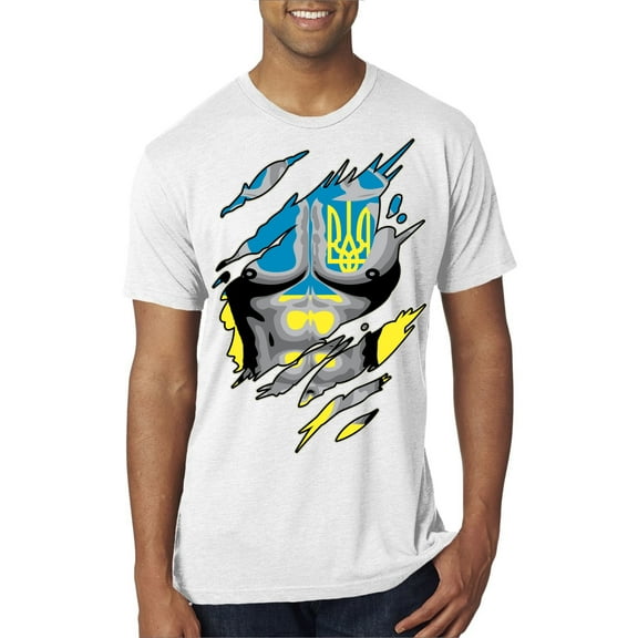 Wild Bobby, Ukrainian Muscle Skin Beast Mode Mens Premium Tri Blend T-Shirt, Heather White, X-Large