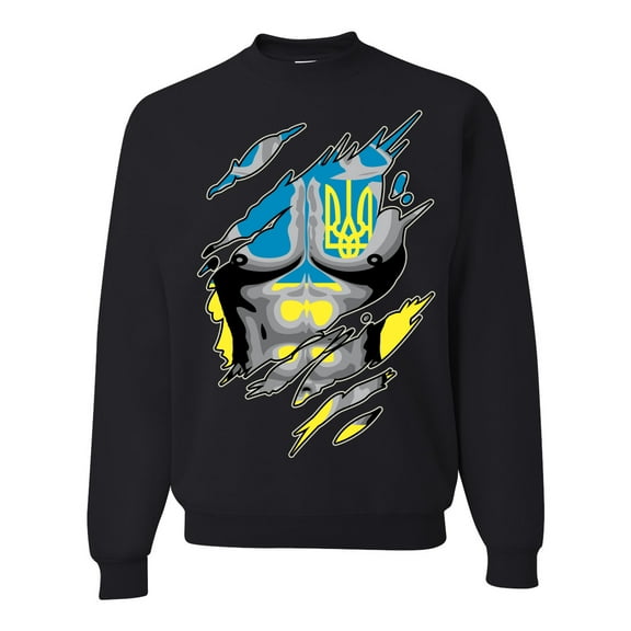 Wild Bobby, Ukrainian Muscle Skin Beast Mode Unisex Crewneck Graphic Sweatshirt, Black, 3X-Large