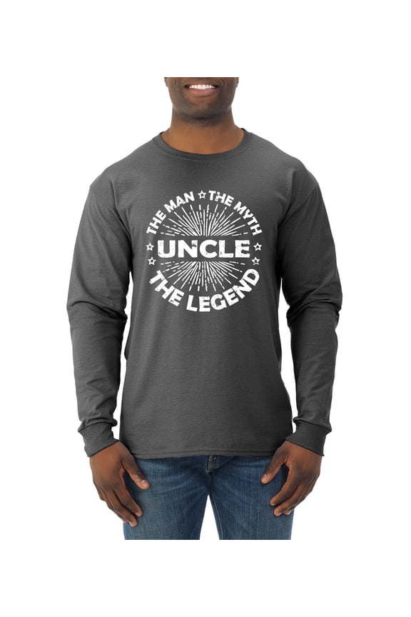, Uncle Man Myth Legend Funny Dad Uncle Papa Granpa Dad Gift, Father's Day, Men Long Sleeve Shirt, Heather Black, XX-Large
