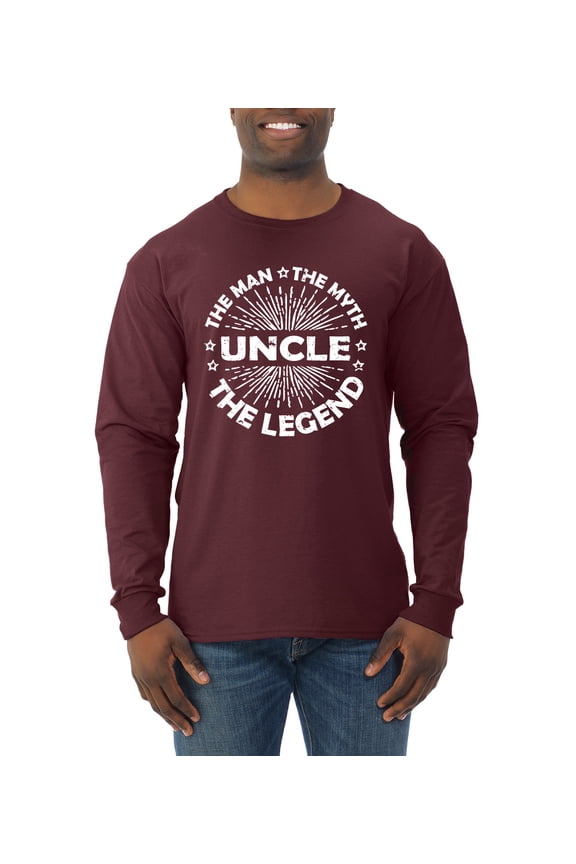 , Uncle Man Myth Legend Funny Dad Uncle Papa Granpa Dad Gift, Father's Day, Men Long Sleeve Shirt, Maroon, Large