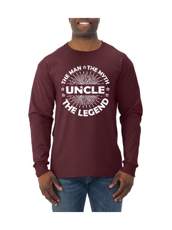 , Uncle Man Myth Legend Funny Dad Uncle Papa Granpa Dad Gift, Father's Day, Men Long Sleeve Shirt, Maroon, Large