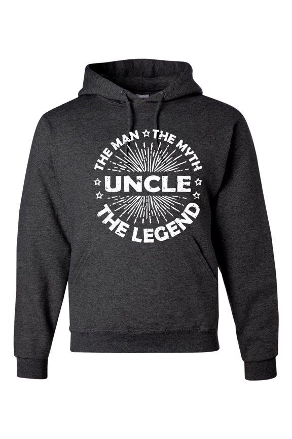 , Uncle Man Myth Legend Funny Dad Uncle Papa Granpa Dad Gift, Father's Day, Unisex Graphic Hoodie Sweatshirt, Heather Black, Medium