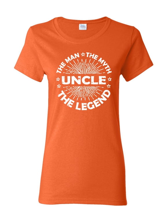 , Uncle Man Myth Legend Funny Dad Uncle Papa Granpa Dad Gift, Father's Day, Women Graphic Tee, Orange, X-Large
