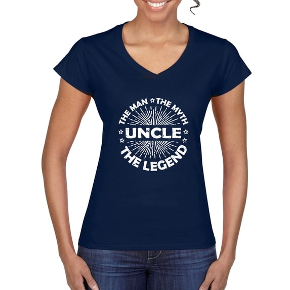 Wild Bobby, Uncle Man Myth Legend Funny Dad Uncle Papa Granpa Dad Gift, Father's Day, Women Standard V-Neck Tee, Navy, Small
