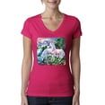 thumbnail image 1 of Wild Bobby, Unicorn Fanstasy Island Castle Animal Lover Female Junior Fit V-Neck Tee, Raspberry, X-Large, 1 of 3