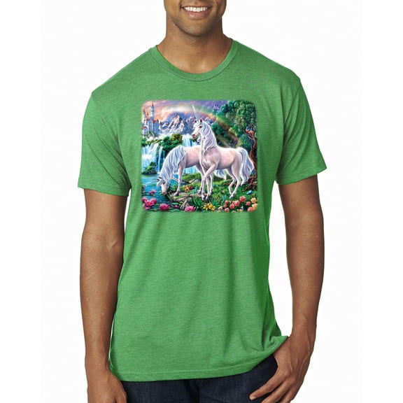 Wild Bobby, Unicorn Fanstasy Island Castle Animal Lover Male Premium Tri Blend T-Shirt, Envy, X-Large