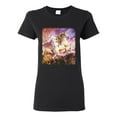 thumbnail image 1 of Wild Bobby, Unicorn Fanstasy Rainbow Castle Female Graphic T-Shirt, Black, Small, 1 of 3