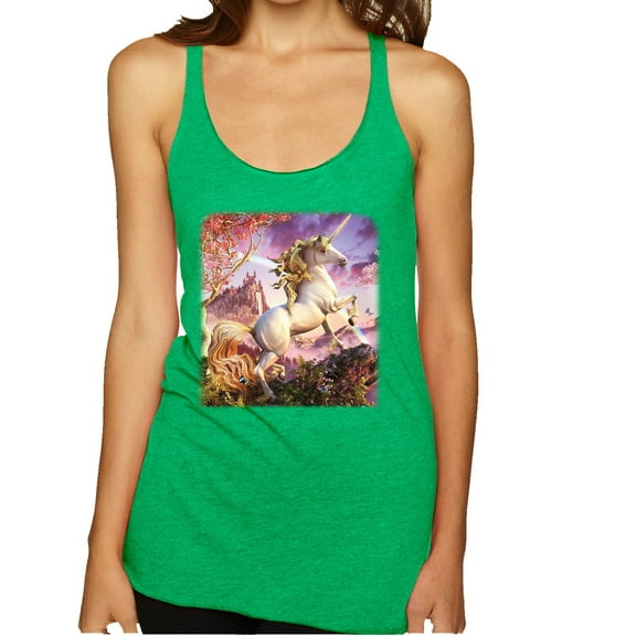 Wild Bobby, Unicorn Fanstasy Rainbow Castle Tri-Blend Racerback Tank Top, Envy, Large