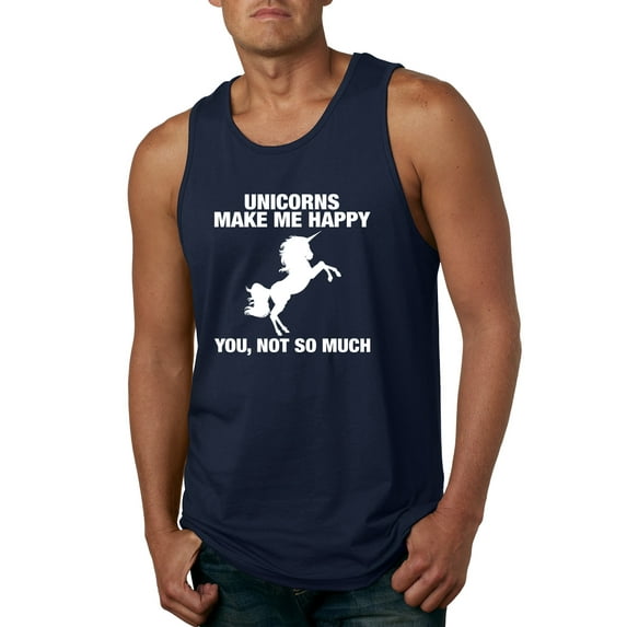 Wild Bobby, Unicorn Make Me Happy You, Not So Much, Humor, Men Graphic Tank Top, Navy, X-Large