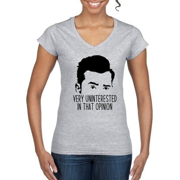 Wild Bobby, Uninterested in Opinion Schitt's David Quote, Pop Culture, Women Standard V-Neck Tee, Heather Grey, Small