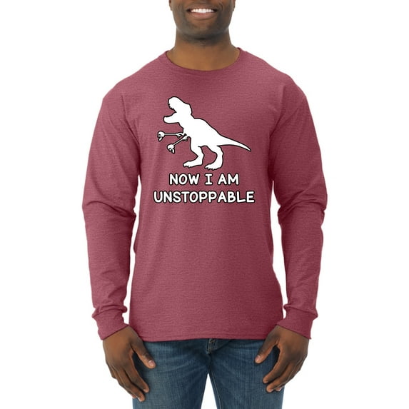 Wild Bobby, Unstoppable T Rex Funny, Pop Culture, Men Long Sleeve Shirt, Vintage Heather Red, X-Large