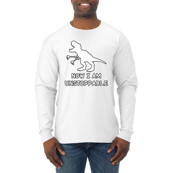 Wild Bobby, Unstoppable T Rex Funny, Pop Culture, Men Long Sleeve Shirt, White, Medium