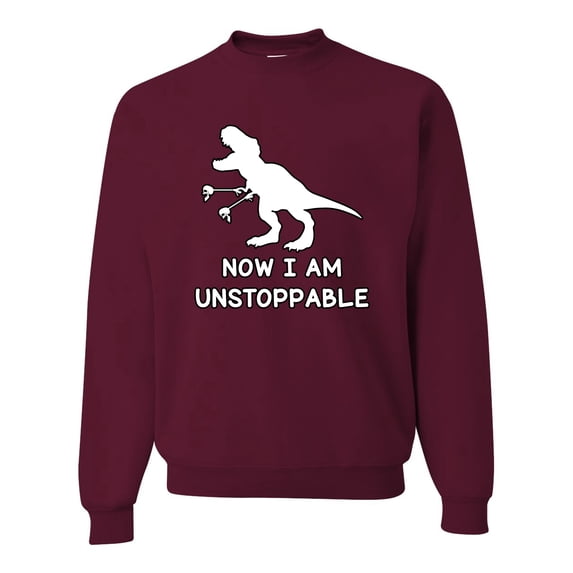 Wild Bobby, Unstoppable T Rex Funny, Pop Culture, Unisex Crewneck Graphic Sweatshirt, Maroon, Small