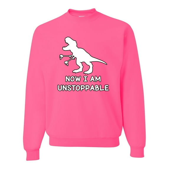 Wild Bobby, Unstoppable T Rex Funny, Pop Culture, Unisex Crewneck Graphic Sweatshirt, Neon Pink, XX-Large