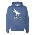 thumbnail image 1 of Wild Bobby, Unstoppable T Rex Funny, Pop Culture, Unisex Graphic Hoodie Sweatshirt, Vintage Heather Blue, Small, 1 of 4