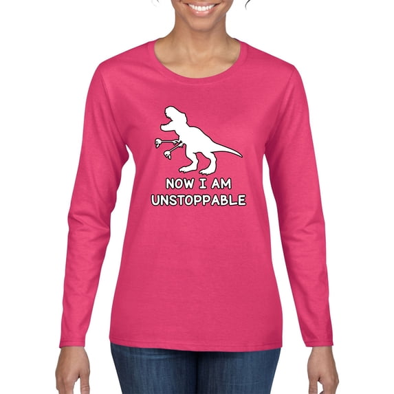 Wild Bobby, Unstoppable T Rex Funny, Pop Culture, Women Graphic Long Sleeve Tee, Fuschia, Small