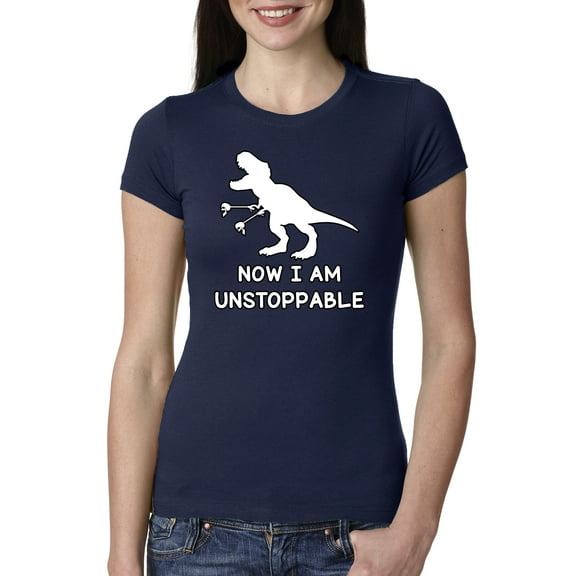 Wild Bobby, Unstoppable T Rex Funny, Pop Culture, Women Slim Fit Junior Tee, Navy, XX-Large