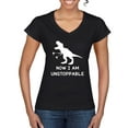 thumbnail image 1 of Wild Bobby, Unstoppable T Rex Funny, Pop Culture, Women Standard V-Neck Tee, Black, Small, 1 of 4