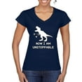 thumbnail image 1 of Wild Bobby, Unstoppable T Rex Funny, Pop Culture, Women Standard V-Neck Tee, Navy, Medium, 1 of 4