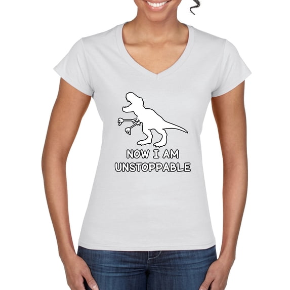 Wild Bobby, Unstoppable T Rex Funny, Pop Culture, Women Standard V-Neck Tee, White, Small