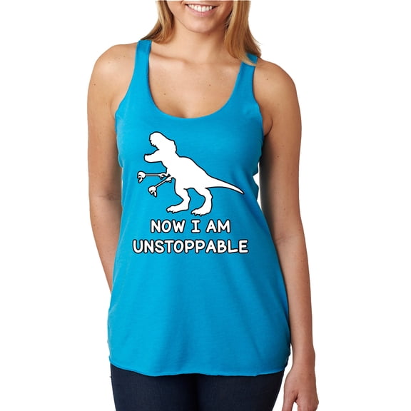 Wild Bobby, Unstoppable T Rex Funny, Pop Culture, Women Tri-Blend Racerback Tank Top, Vintage Turquoise, Small