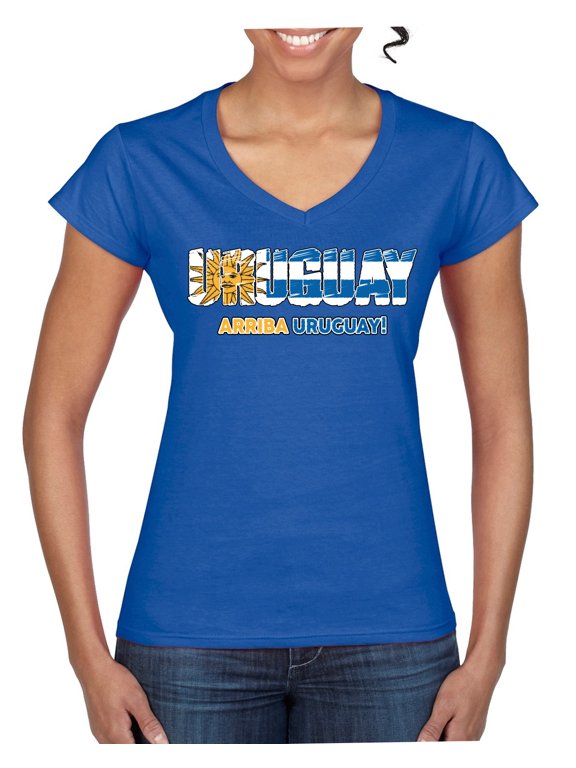 Uruguay Flag Pride Graphic Arriba Uruguay Sun | Unisex Novelty T-Shirt | Soccer Football Fan Gift for Men Women Standard V-Neck Tee