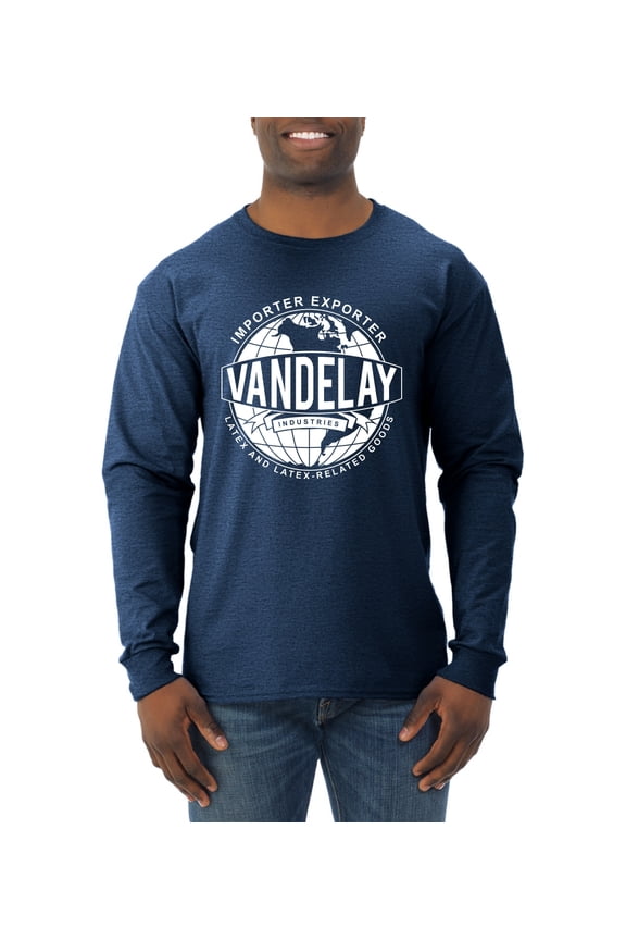 , Vandelay Industries Shirt Latex-Related Goods Seinfeld, Pop Culture, Men Long Sleeve Shirt, Vintage Heather Navy, Large