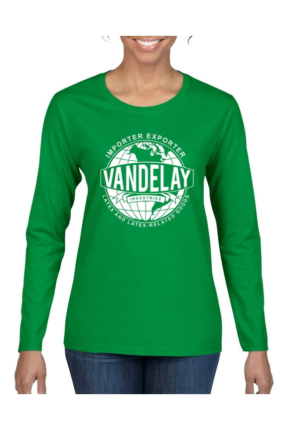 , Vandelay Industries Shirt Latex-Related Goods Seinfeld, Pop Culture, Women Graphic Long Sleeve Tee, Kelly, X-Large