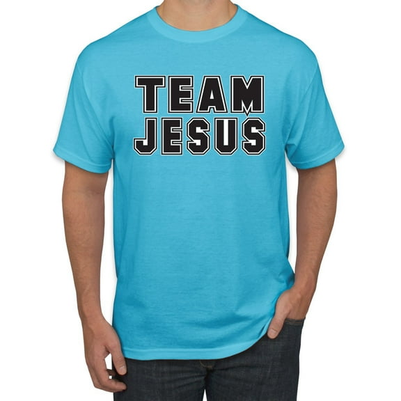 Wild Bobby Varsity Team Jesus Inspirational/Christian Men Graphic Tee, Light Turquoise, Large