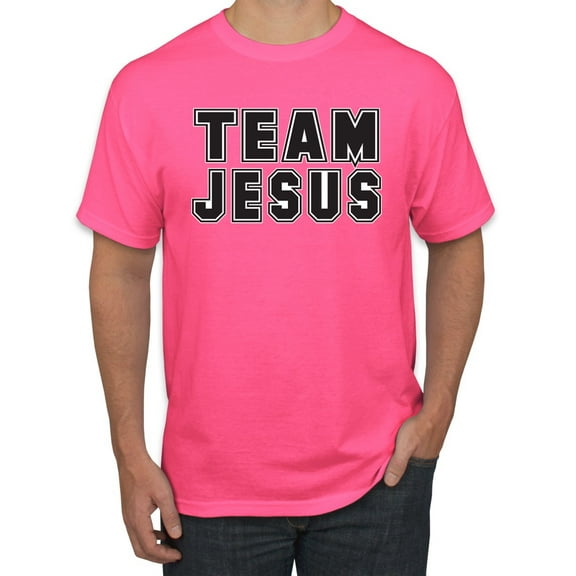 Wild Bobby Varsity Team Jesus Inspirational/Christian Men Graphic Tee, Neon Pink, Medium