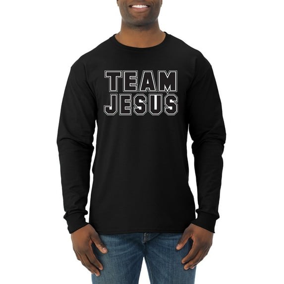 Wild Bobby Varsity Team Jesus Inspirational/Christian Men Long Sleeve Shirt, Black, Small