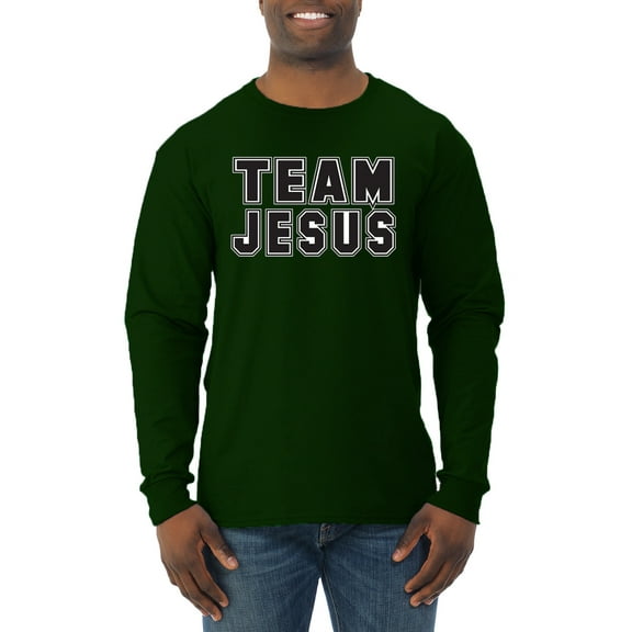 Wild Bobby Varsity Team Jesus Inspirational/Christian Men Long Sleeve Shirt, Forest Green, Small