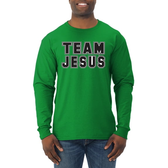 Wild Bobby Varsity Team Jesus Inspirational/Christian Men Long Sleeve Shirt, Kelly, Medium