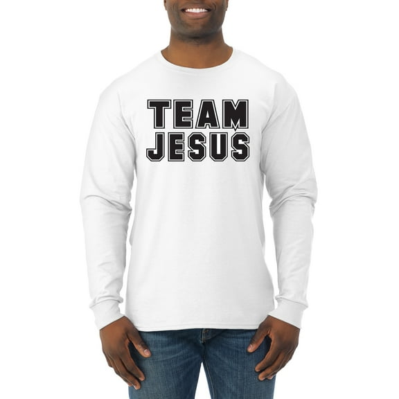Wild Bobby Varsity Team Jesus Inspirational/Christian Men Long Sleeve Shirt, White, Medium