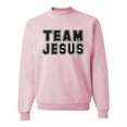 thumbnail image 1 of Wild Bobby, Varsity Team Jesus Inspirational/Christian Unisex Crewneck Graphic Sweatshirt, Light Pink, X-Large, 1 of 5